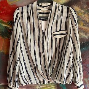 Pleione Sheer Ivory and Navy Wave Blouse NWT